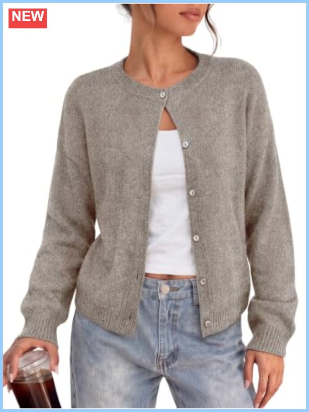 Womens Cardigan Sweater Crew Neck Button Front Knit Layering Piece
